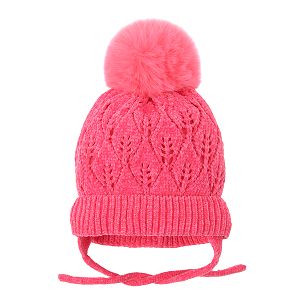 Pink knit cap with pom pom