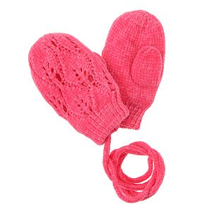 Pink knit mittens