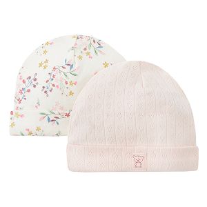 Light pink and white floral caps- 2 pack