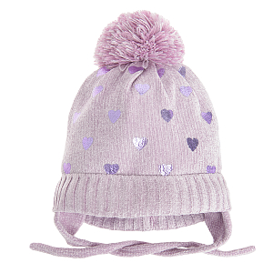 Pink cap with hearts print and pom pom
