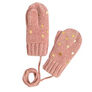 Pink with gold polka dot mittens