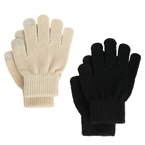 Γάντια 2 ζεύγη εκρού και μάυρα για οθόνη αφής
