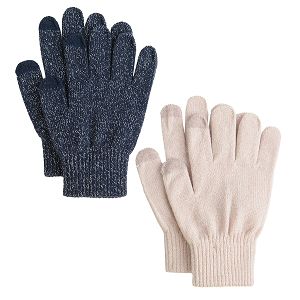 Γάντια 2 ζεύγη μπλε και εκρού για οθόνη αφής