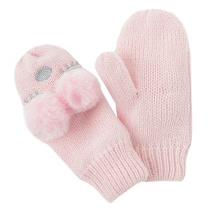 Pink mittens with ears and pom poms