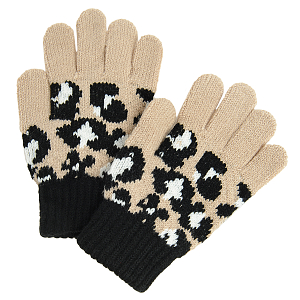 Γάντια μπεζ και μαύρα με animal print