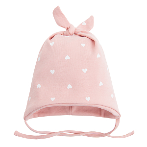 Pink cap with hearts print and knot on top