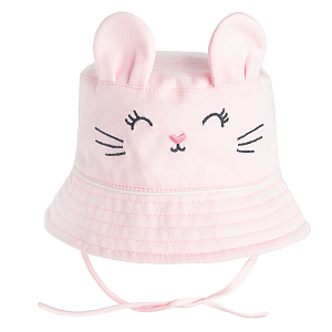 Pink summer hat with kitten face print