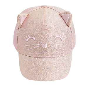 Καπέλο ροζ με κεντημένη στάμπα γατούλα και αυτάκια