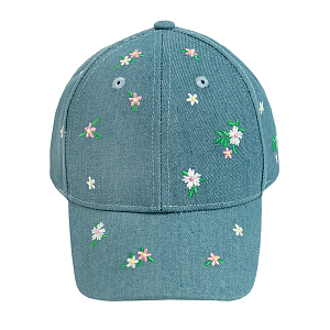 Denim jockey hat with small flowers print