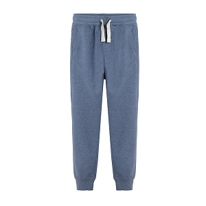 Blue melange jogging pants with adjustable waist