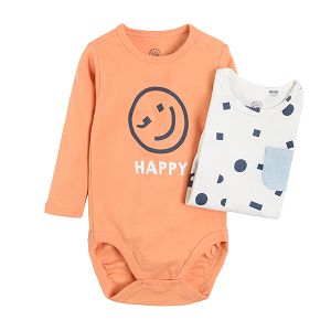Long sleeve bodysuit  with smiley and shapes print 2-pack