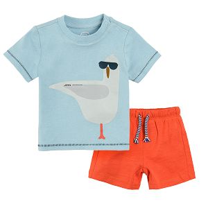 Short sleeve blouse with seaguls print and shorts clothing set