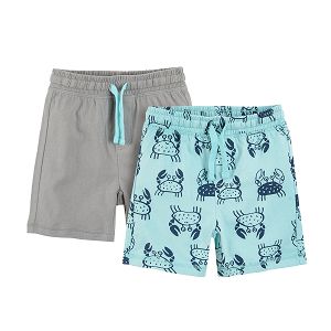Grey and light blue shorts with crabs print 2-pack