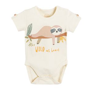 Short sleeve bodysuit with sloth print wild at heart