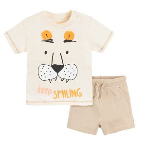 Short sleeve blouse with lion print and shorts clothing set