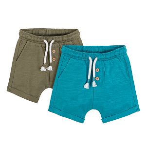 Khaki and blue shorts with cord 2-pack