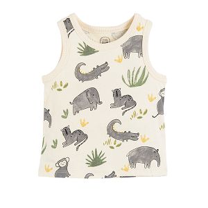 Sleeveless blouse with jungle animals print
