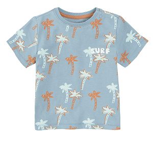 Short sleeve blouse with plam tress and surf print