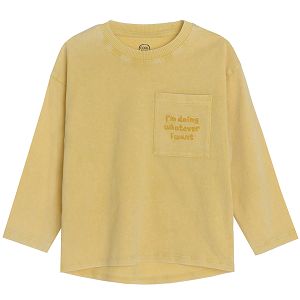 Μπλούζα μακρυμάνικη κίτρινη με τσέπη και στάμπα "I'm doing whatever I want"