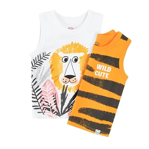 striped sleeveless blouses with lion print 2-pack