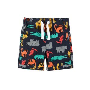 Blue shorts with jungle animals print