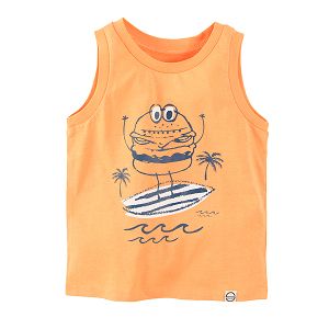 Sleeveless blouse with burger surfing print