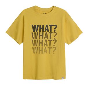 Μπλούζα κοντομάνικη κίτρινη με στάμπα "WHAT?"