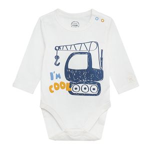 White with Im Cool truck print long sleeve bodysuit