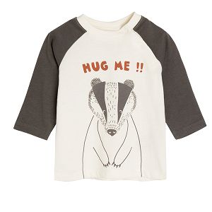 Μπλούζα μακρυμάνικη γκρι με στάμπα ρακούν "hug me"