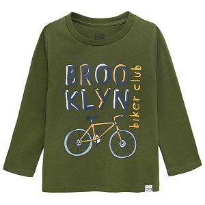 Μπλούζα μακρυμάνικη πράσινη με στάμπα ποδήλατο