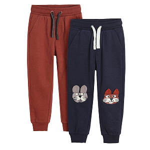 Brown and blue with animal prints on the kneeds jogging pants 2 pack