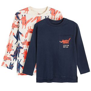 Blue and cream long sleeve blouses with fox prints 2 pack