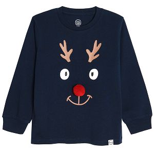 Navy blue reindeer long sleeve blouse