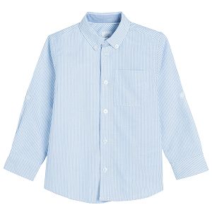 Πουκάμισο μακρυμάνικο γαλάζιο λευκό ριγέ με κουμπιά και τσέπη