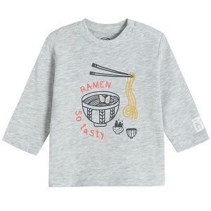 Grey melange long sleeve T-shirt with warm soup print