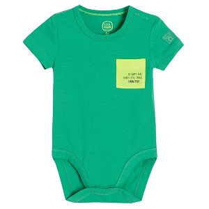 Green short sleeve bodysuit with yellow chest pocket
