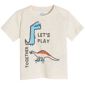 Beige short sleeve T-shirt with dinosaurs print