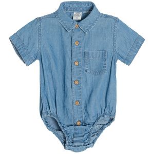 Blue short sleeve bodysuit with collar and cheest pocket