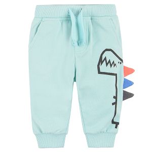Light mint jogging pants with dinosaur print on the side and adjustable waist