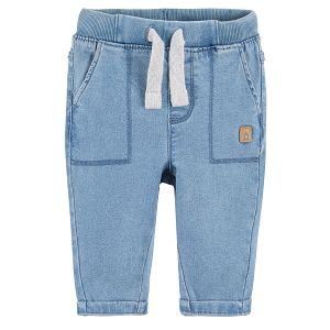 Blue jogging pants with adjustable waist