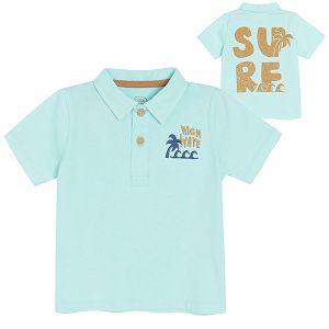 Turquoise polo short sleeve T-shirt with palm tree and SURF print on the back