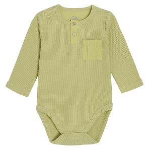 Olive long sleeve bodysuit with chest pocket and buttons