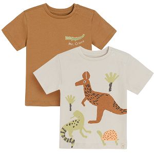 Brown and beige with animals print short sleeve T-shirts- 2 pack