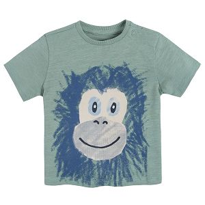 Olive short sleeve T-shirt with happy monkey print