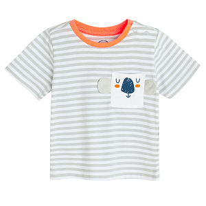 Striped T-shirt with dog print on chest pocket