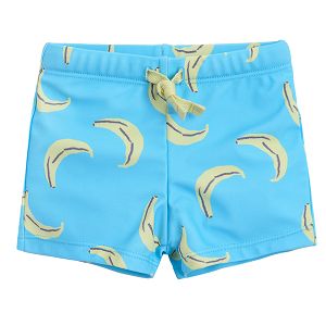 Blue swimming trunks with banana prints