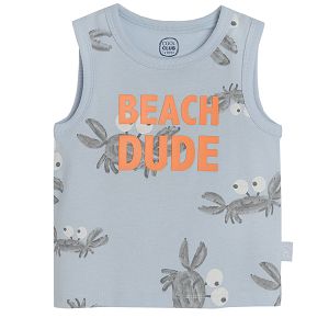 Light blue sleeveless T-shirt with crabs print