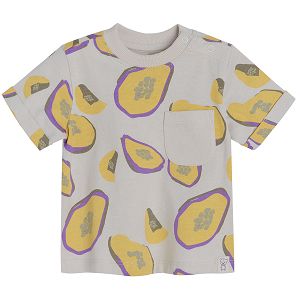 Beige short sleeve T-shirt with exotic fruit print