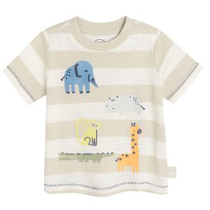 Beige short sleeve T-shirt with wild animals print