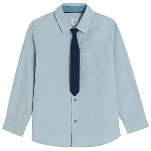 Denim long sleeve shirt with tie